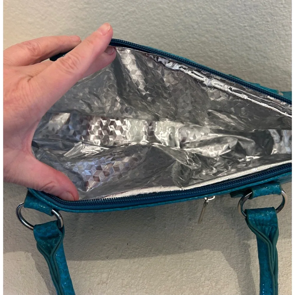 Primeware Teal Blue Pebble Faux Leather Insulated Wine‎ Tote Bag Clutch Purse
